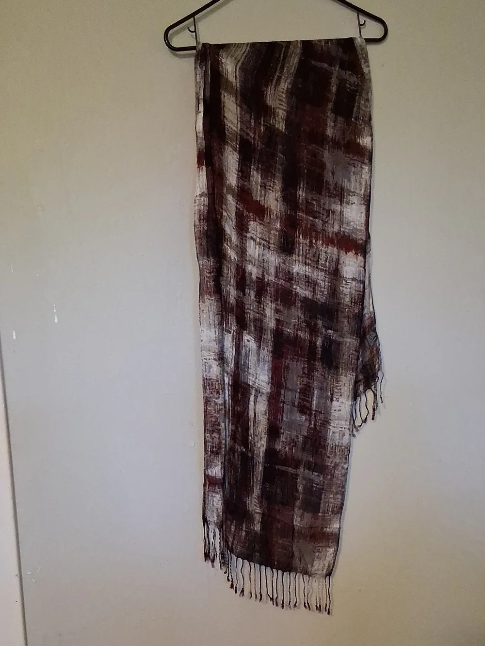 Womens Plaid Fringe Scarf - Brown & Cream